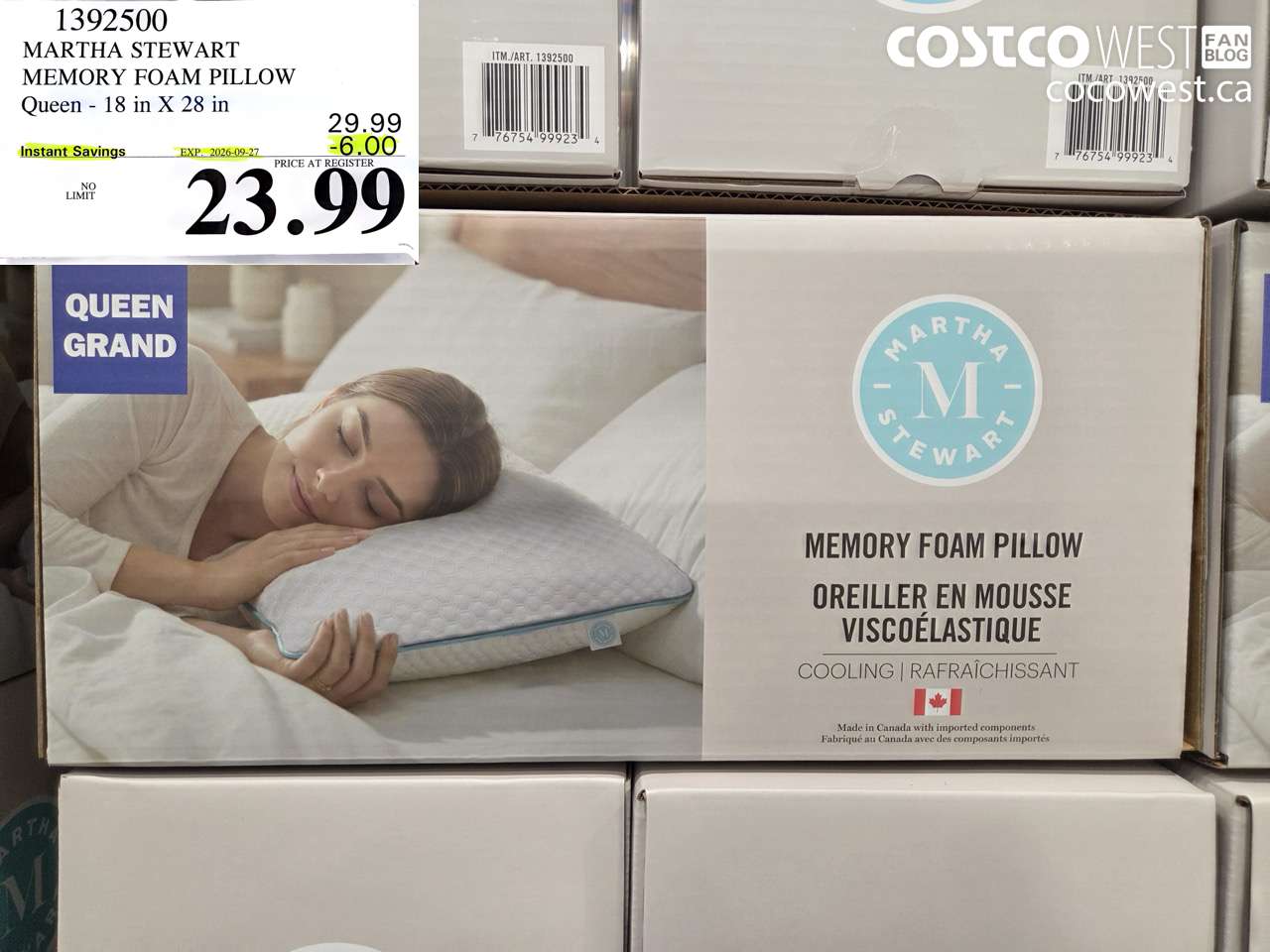 1392500 MARTHA STEWART MEMORY FOAM PILLOW QUEEN 18 IN X 28 IN ($6.00 INSTANT SAVINGS EXPIRES ON 2026-09-27) $23.99