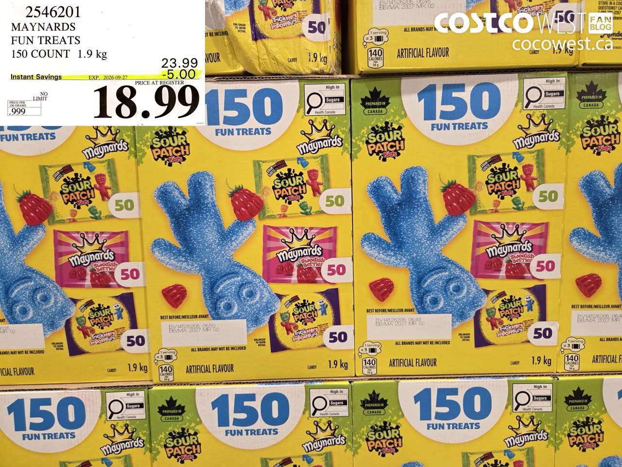 2546201 MAYNARDS FUN TREATS 150 COUNT 1.9 KG ($5.00 INSTANT SAVINGS EXPIRES ON 2026-09-27) $18.99