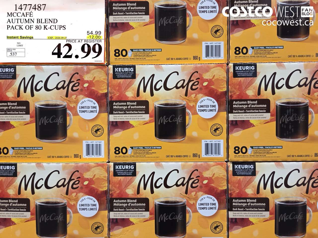 1477487 MCCAFÉ AUTUMN BLEND PACK OF 80 K-CUPS ($12.00 INSTANT SAVINGS EXPIRES ON 2026-09-27) $42.99