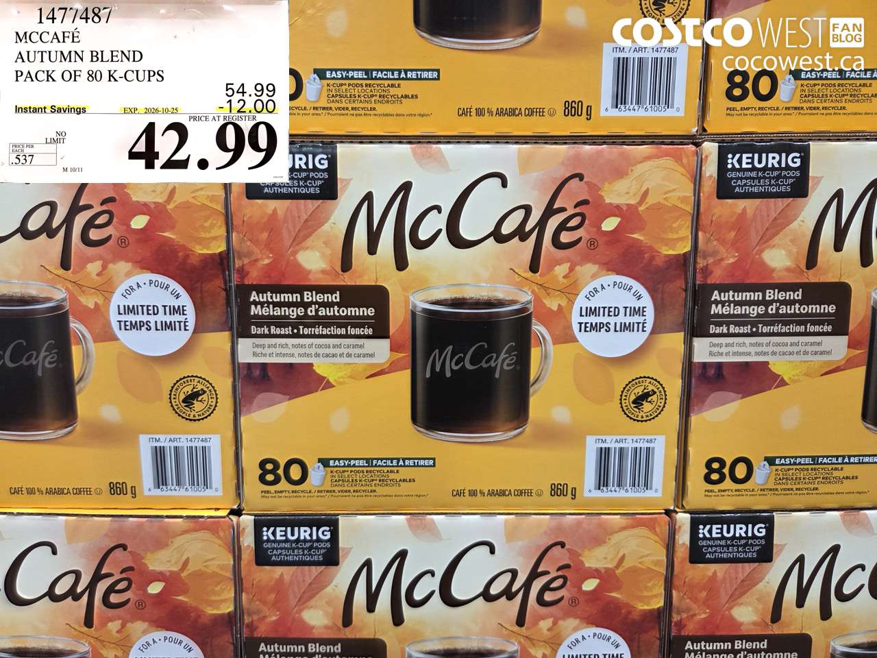 1477487 MCCAFÉ AUTUMN BLEND PACK OF 80 K-CUPS ($12.00 INSTANT SAVINGS EXPIRES ON 2026-10-25) $42.99
