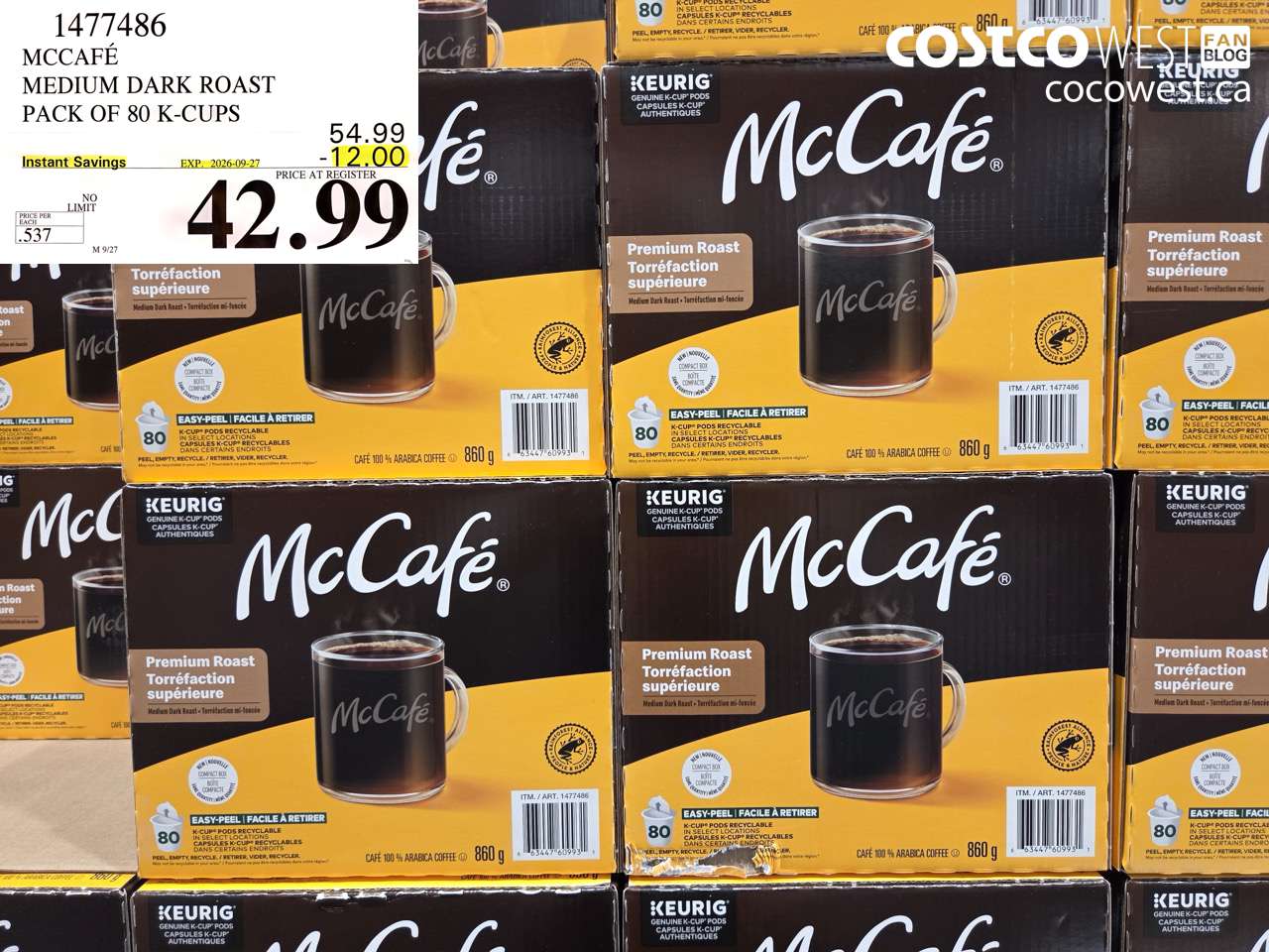 1477486 MCCAFÉ MEDIUM DARK ROAST PACK OF 80 K-CUPS ($12.00 INSTANT SAVINGS EXPIRES ON 2026-09-27) $42.99