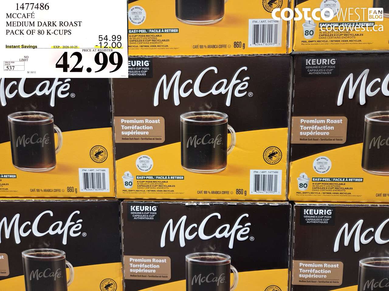1477486 MCCAFÉ MEDIUM DARK ROAST PACK OF 80 K-CUPS ($12.00 INSTANT SAVINGS EXPIRES ON 2026-10-25) $42.99