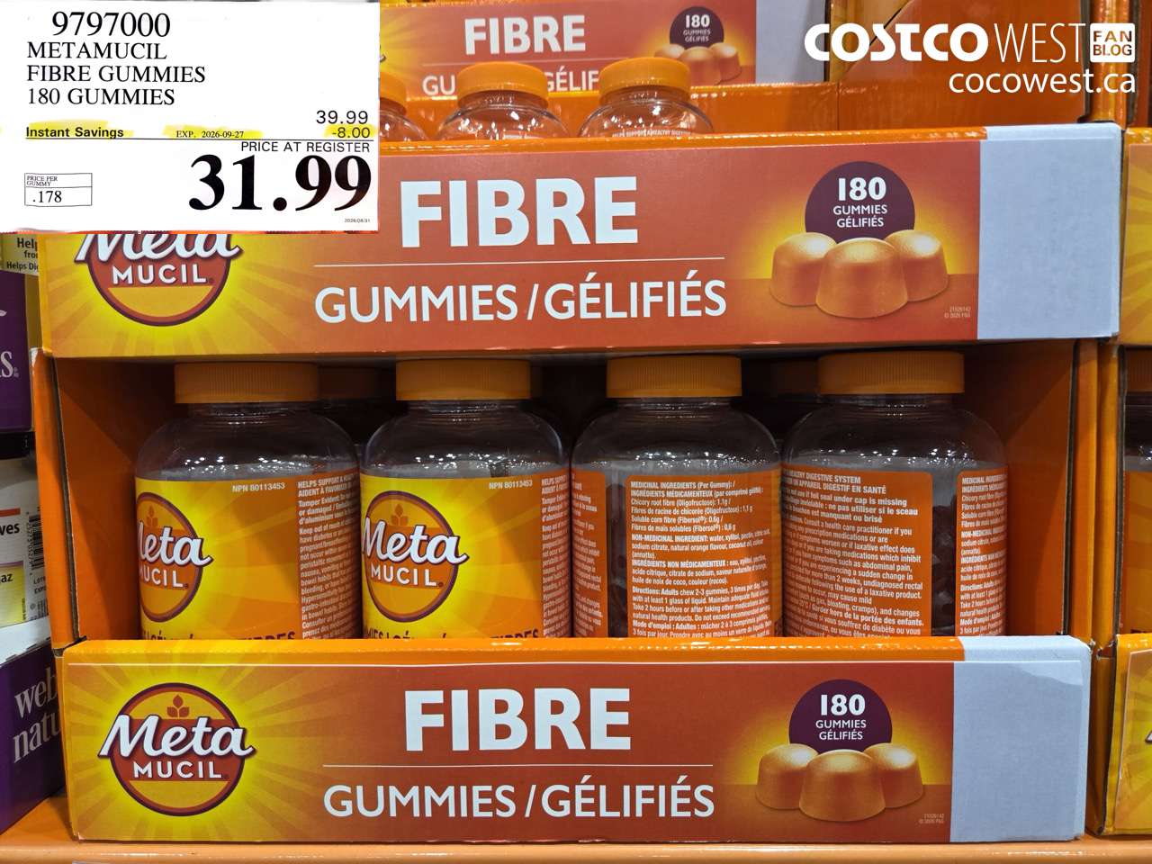 9797000 METAMUCIL FIBRE GUMMIES 180 GUMMIES ($8.00 INSTANT SAVINGS EXPIRES ON 2026-09-27) $31.99