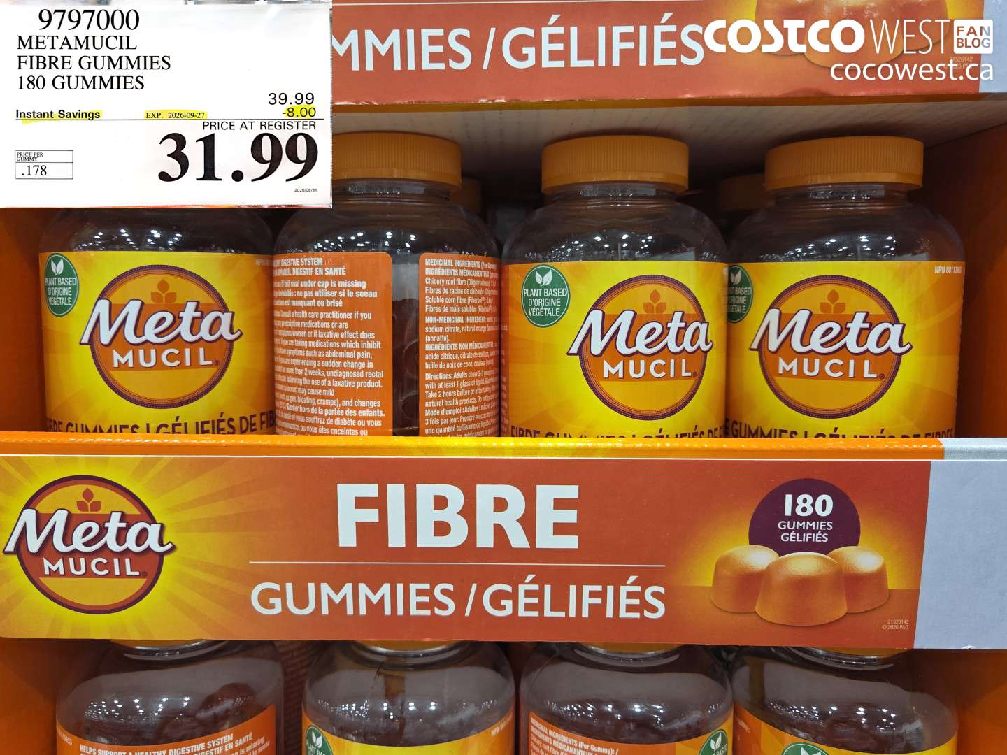 9797000 METAMUCIL FIBRE GUMMIES 180 GUMMIES ($8.00 INSTANT SAVINGS EXPIRES ON 2026-09-27) $31.99