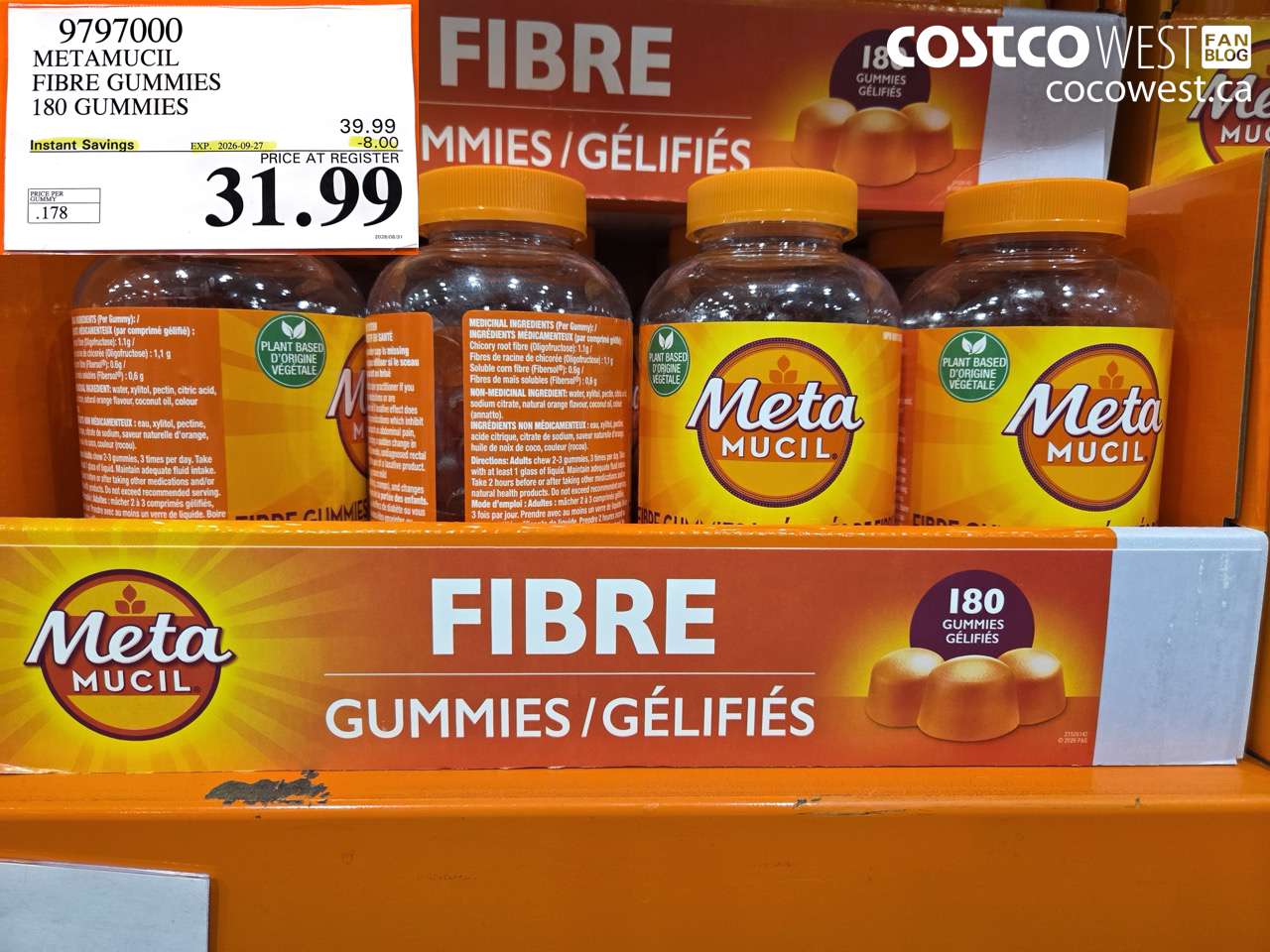 9797000 METAMUCIL FIBRE GUMMIES 180 GUMMIES ($8.00 INSTANT SAVINGS EXPIRES ON 2026-09-27) $31.99