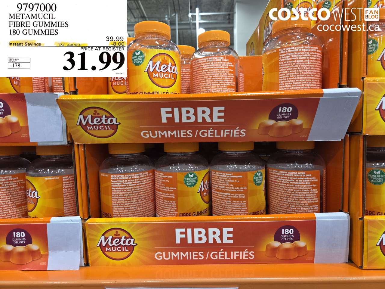 9797000 METAMUCIL FIBRE GUMMIES 180 GUMMIES ($8.00 INSTANT SAVINGS EXPIRES ON 2026-09-27) $31.99
