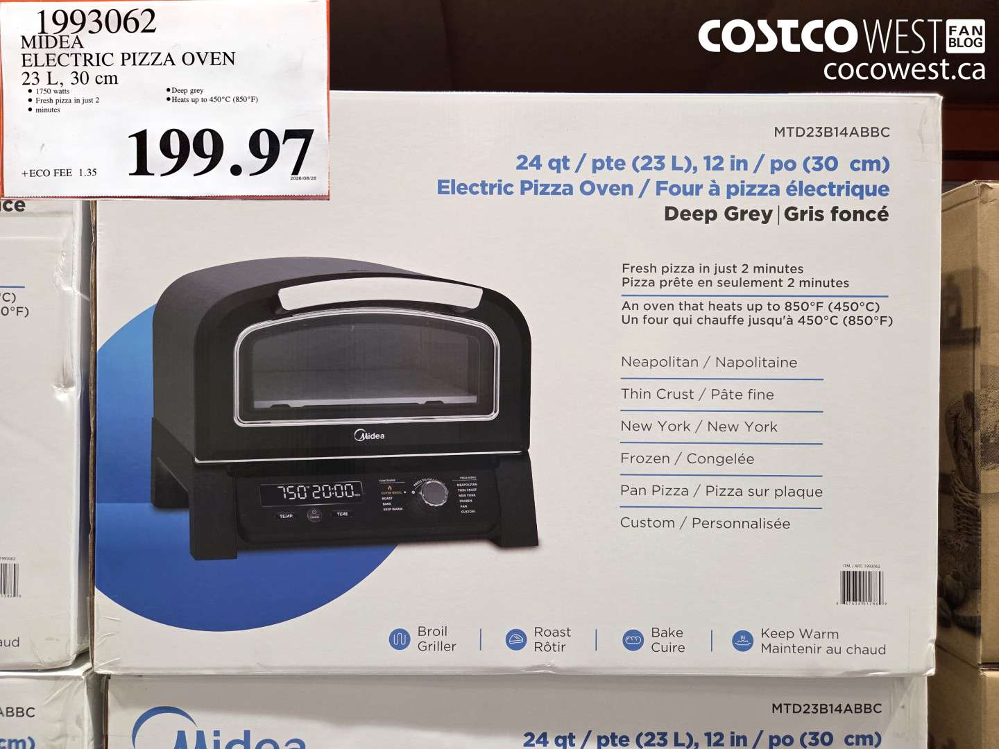 1993062 MIDEA ELECTRIC PIZZA OVEN 23 L, 30 CM $199.97