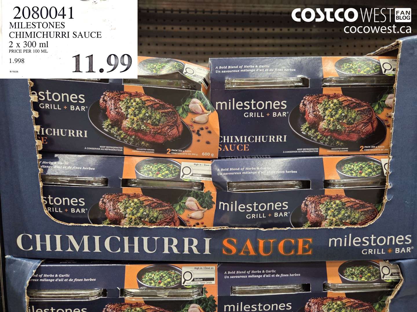 2080041 MILESTONES CHIMICHURRI SAUCE 2 X 300 ML $11.99