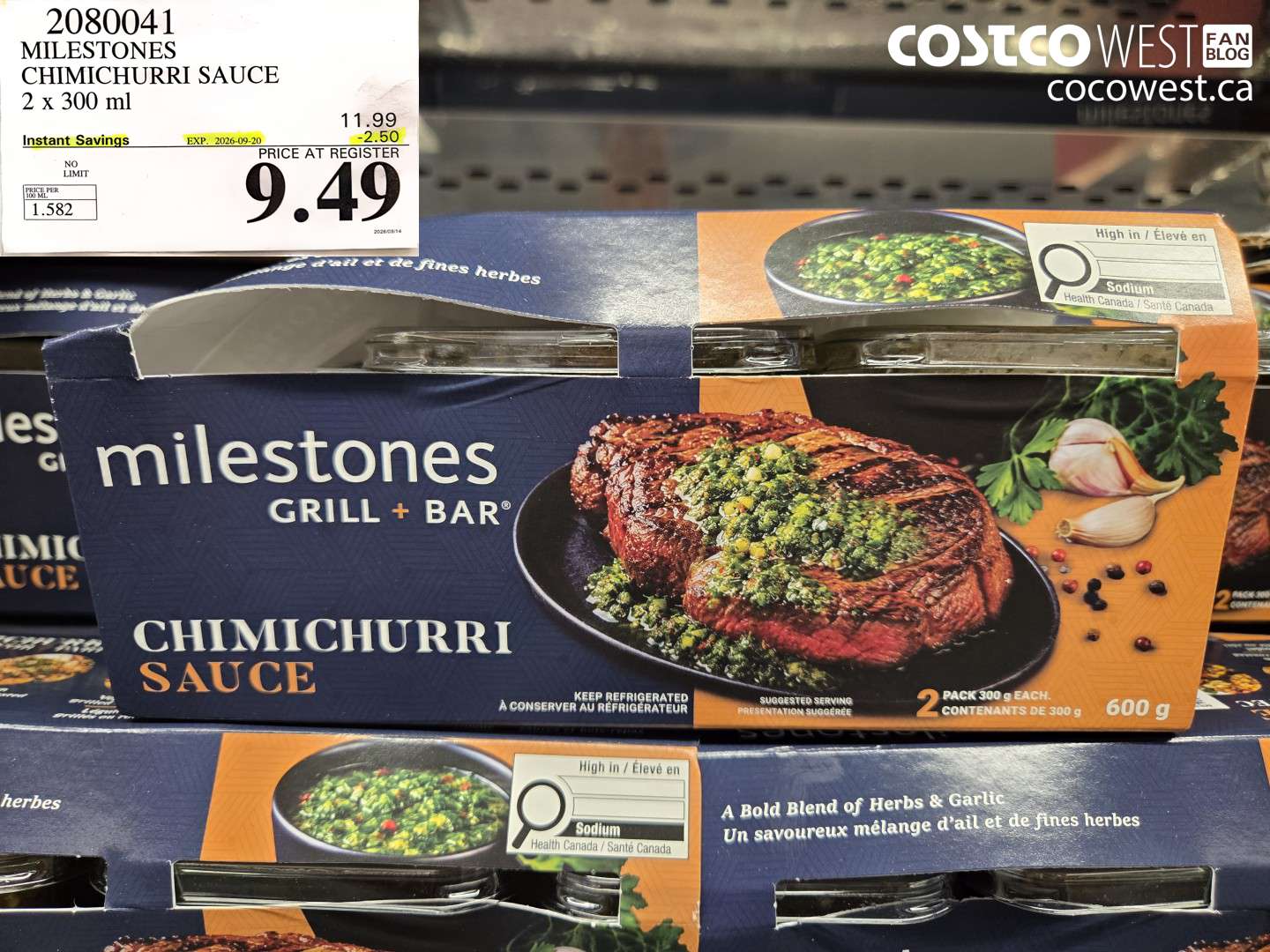 2080041 MILESTONES CHIMICHURRI SAUCE 2 X 300 ML ($2.50 INSTANT SAVINGS EXPIRES ON 2026-09-20) $9.49