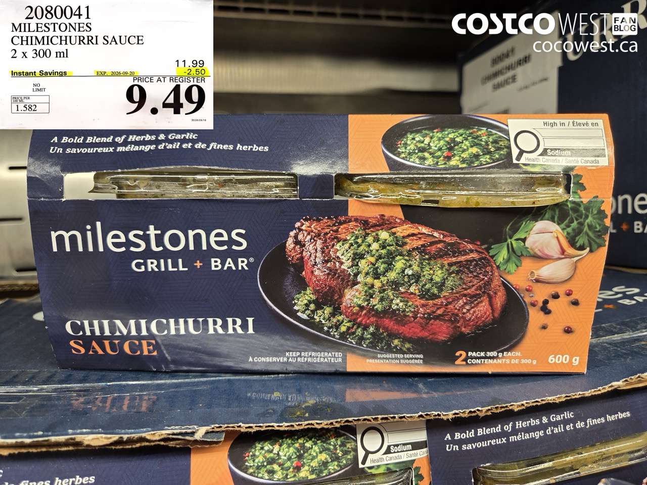 2080041 MILESTONES CHIMICHURRI SAUCE 2 X 300 ML ($2.50 INSTANT SAVINGS EXPIRES ON 2026-09-20) $9.49