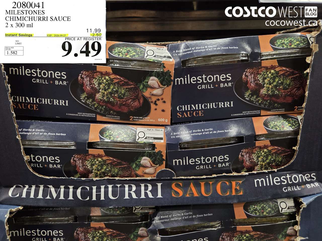 2080041 MILESTONES CHIMICHURRI SAUCE 2 X 300 ML ($2.50 INSTANT SAVINGS EXPIRES ON 2026-09-27) $9.49