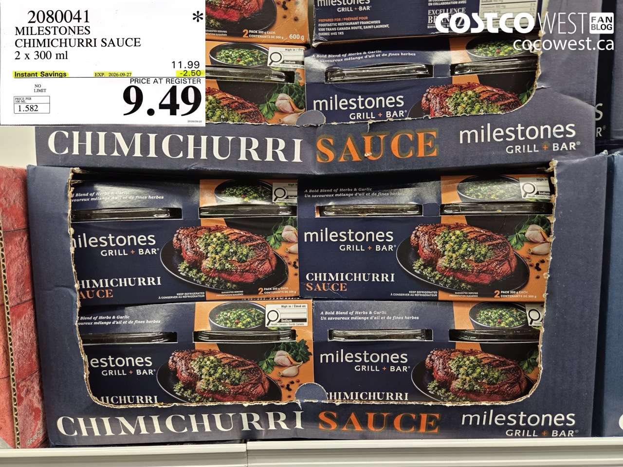 2080041 MILESTONES CHIMICHURRI SAUCE 2 X 300 ML ($2.50 INSTANT SAVINGS EXPIRES ON 2026-09-27) $9.49