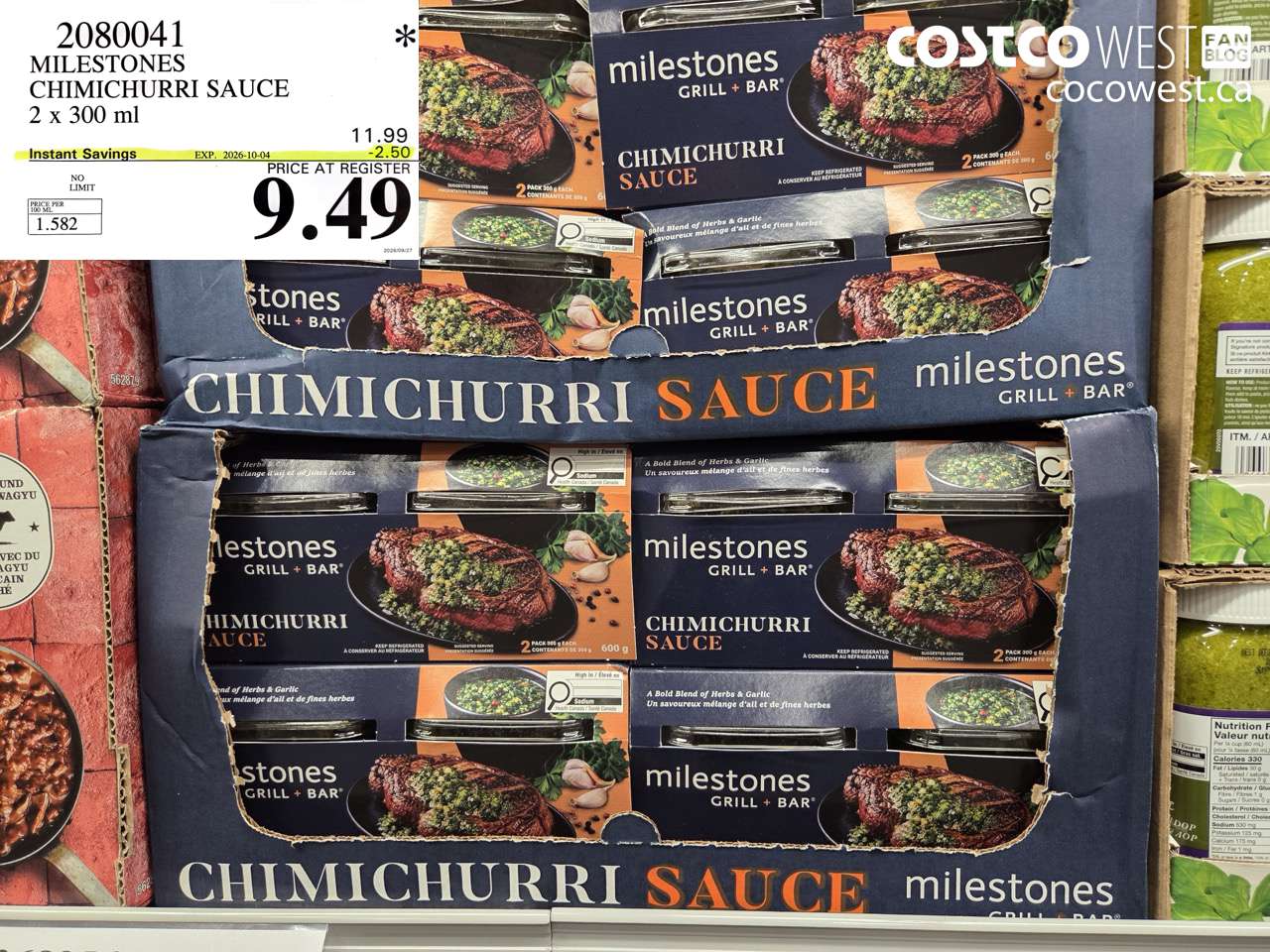 2080041 MILESTONES CHIMICHURRI SAUCE 2 X 300 ML ($2.50 INSTANT SAVINGS EXPIRES ON 2026-10-04) $9.49