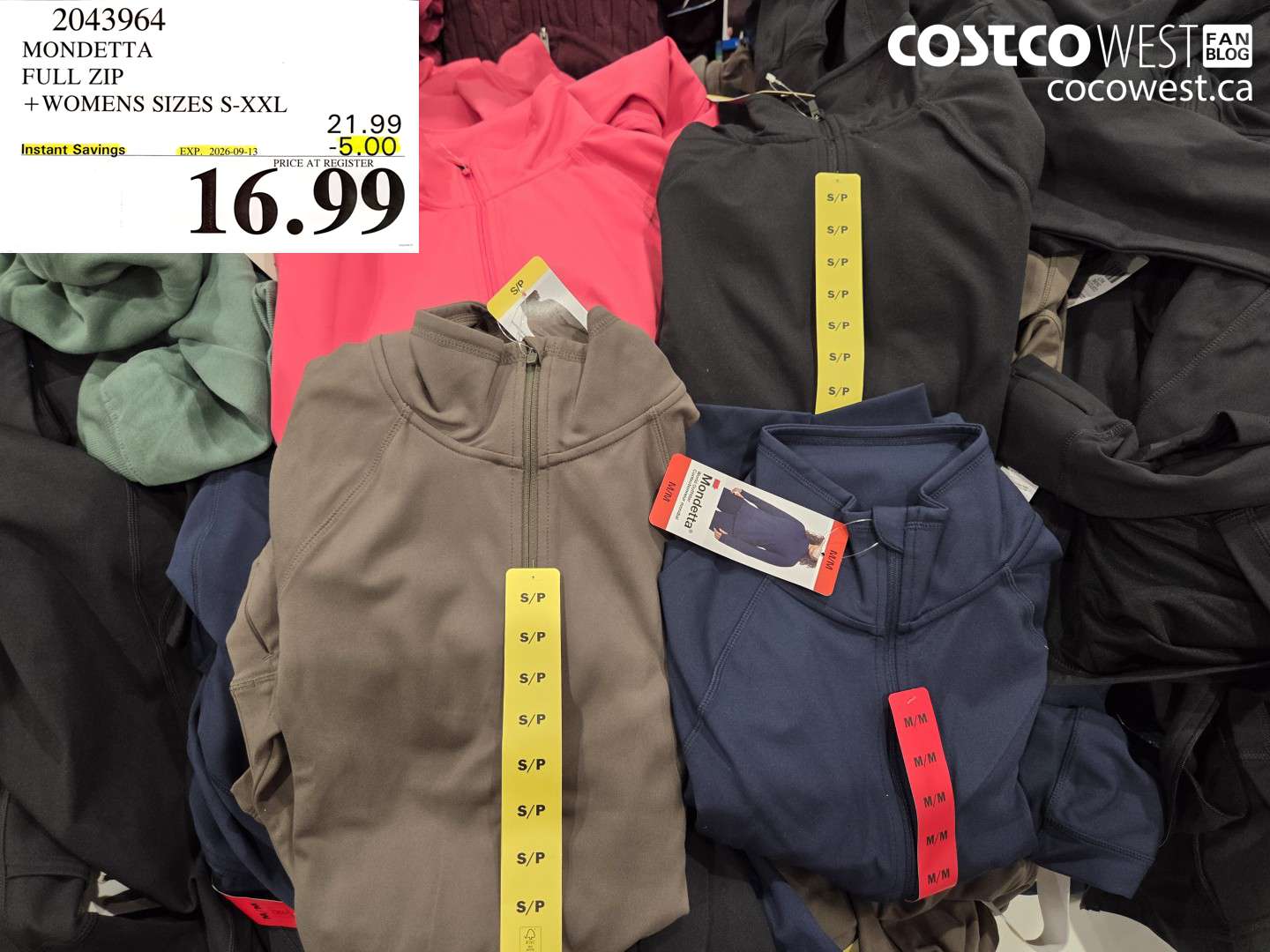 2043964 MONDETTA FULL ZIP + WOMENS SIZES S-XXL ($5.00 INSTANT SAVINGS EXPIRES ON 2026-09-13) $16.99