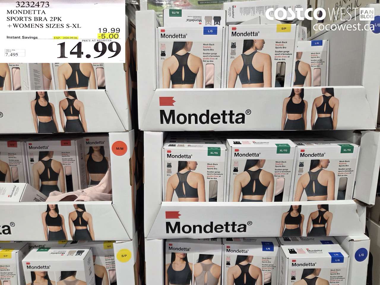 3232473 MONDETTA SPORTS BRA 2PK WOMENS SIZES S-XL ($5.00 INSTANT SAVINGS EXPIRES ON 2026-09-06) $14.99