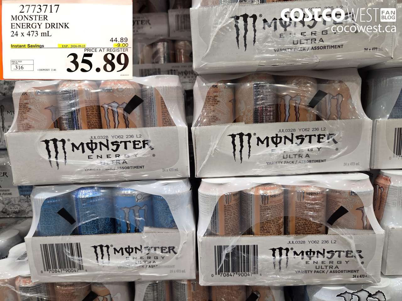 2773717 MONSTER ENERGY DRINK 24 X 473 ML ($9.00 INSTANT SAVINGS EXPIRES ON 2026-09-13) $35.89