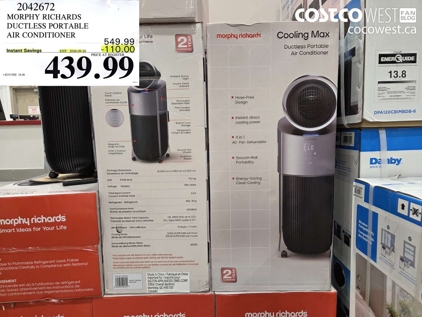 2042672 MORPHY RICHARDS DUCTLESS PORTABLE AIR CONDITIONER ($110.00 INSTANT SAVINGS EXPIRES ON 2026-09-20) $439.99