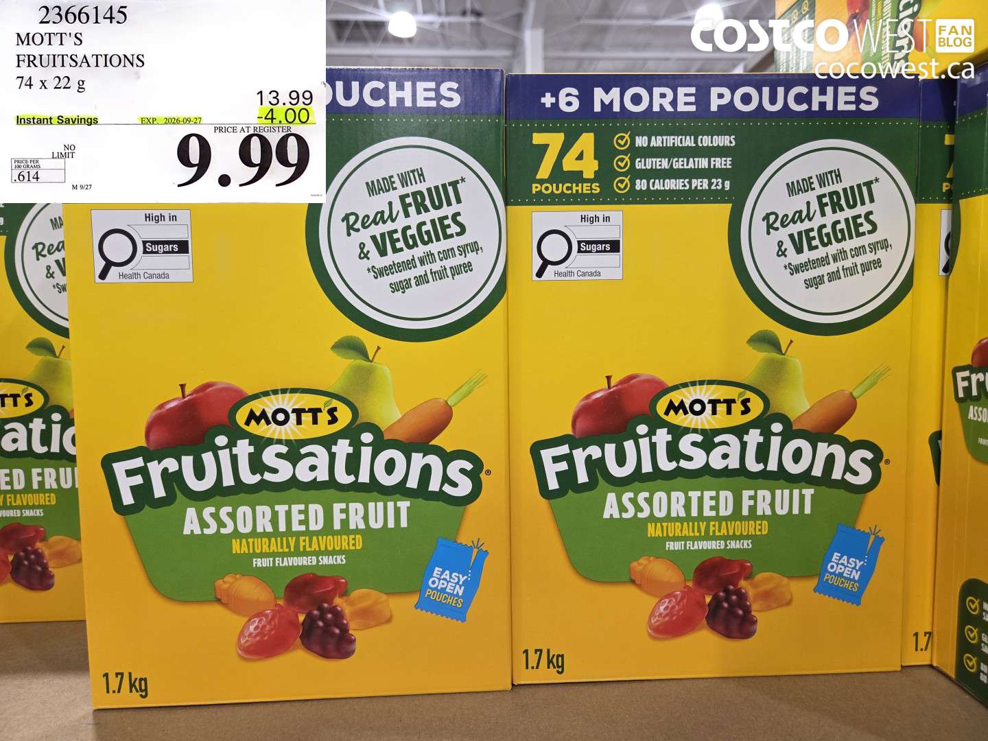 2366145 MOTT'S FRUITSATIONS 74 X 22 G ($4.00 INSTANT SAVINGS EXPIRES ON 2026-09-27) $9.99