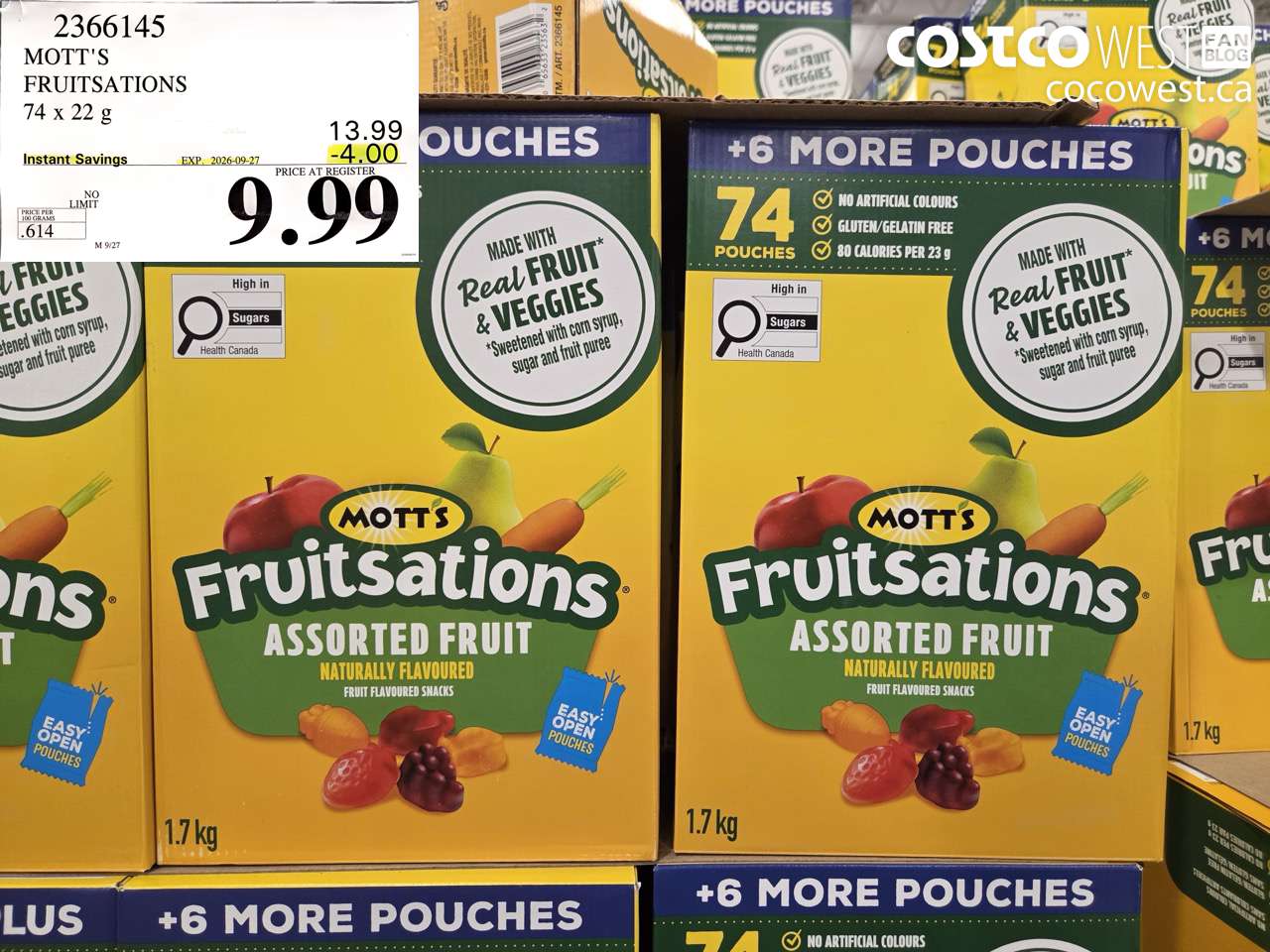 2366145 MOTT'S FRUITSATIONS 74 X 22 G ($4.00 INSTANT SAVINGS EXPIRES ON 2026-09-27) $9.99