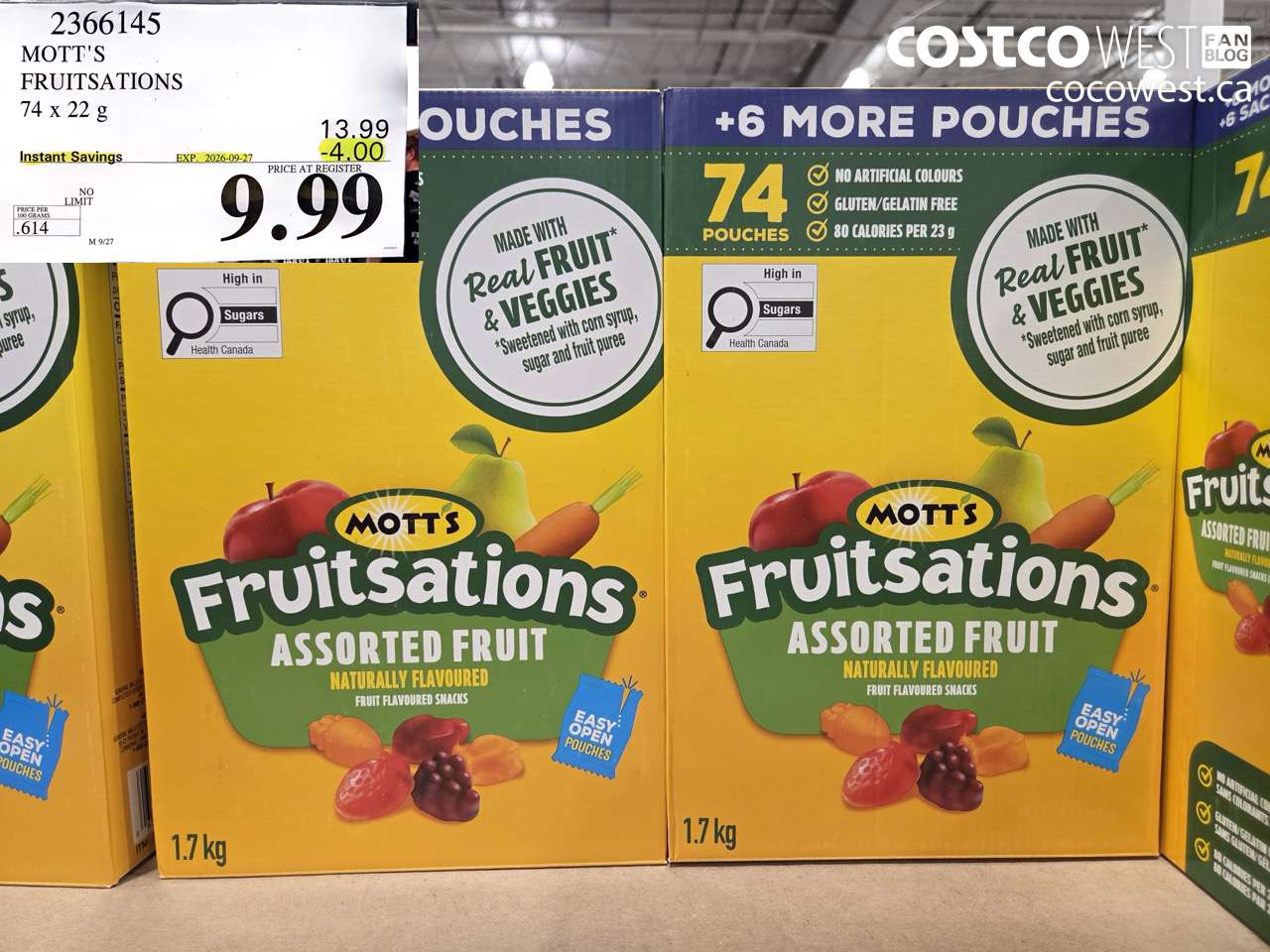 2366145 MOTT'S FRUITSATIONS 74 X 22 G ($4.00 INSTANT SAVINGS EXPIRES ON 2026-09-27) $9.99