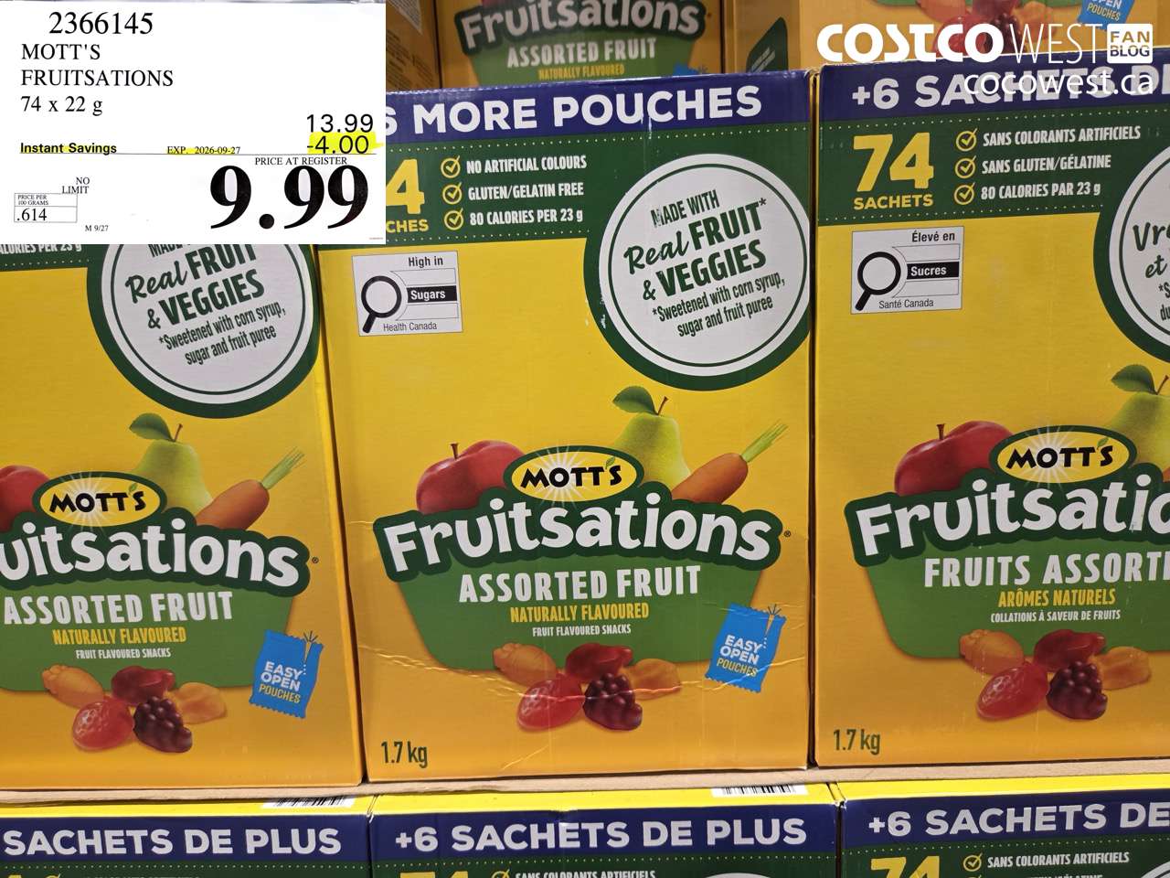 2366145 MOTT'S FRUITSATIONS 74 X 22 G ($4.00 INSTANT SAVINGS EXPIRES ON 2026-09-27) $9.99