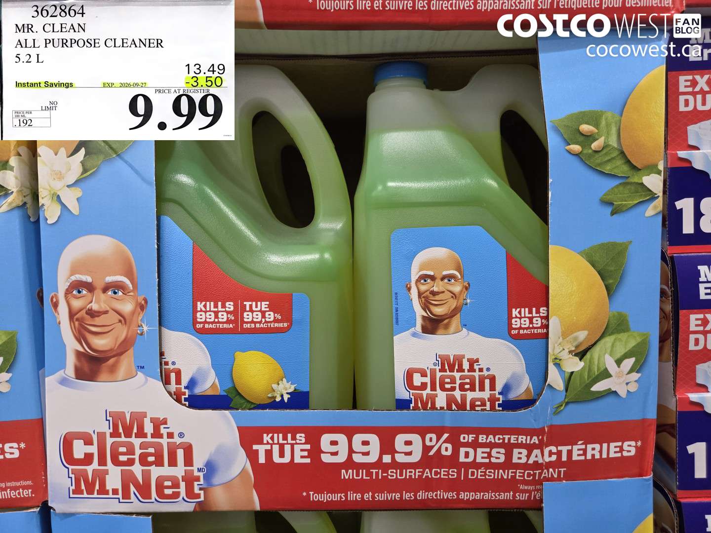 362864 MR. CLEAN ALL PURPOSE CLEANER 5.2 L ($3.50 INSTANT SAVINGS EXPIRES ON 2026-09-27) $9.99