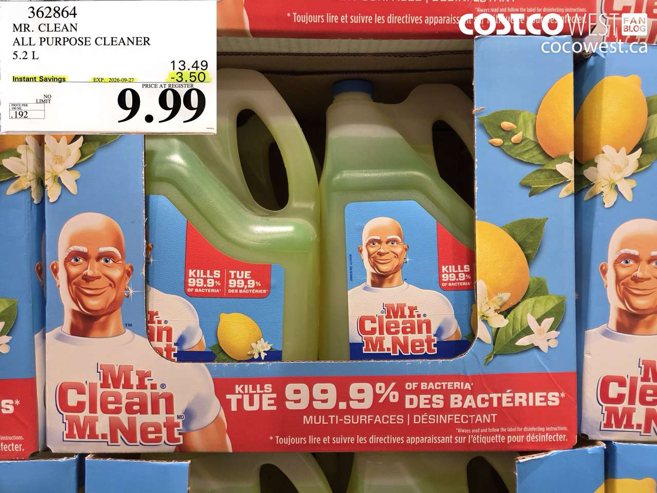 362864 MR. CLEAN ALL PURPOSE CLEANER 5.2 L ($3.50 INSTANT SAVINGS EXPIRES ON 2026-09-27) $9.99
