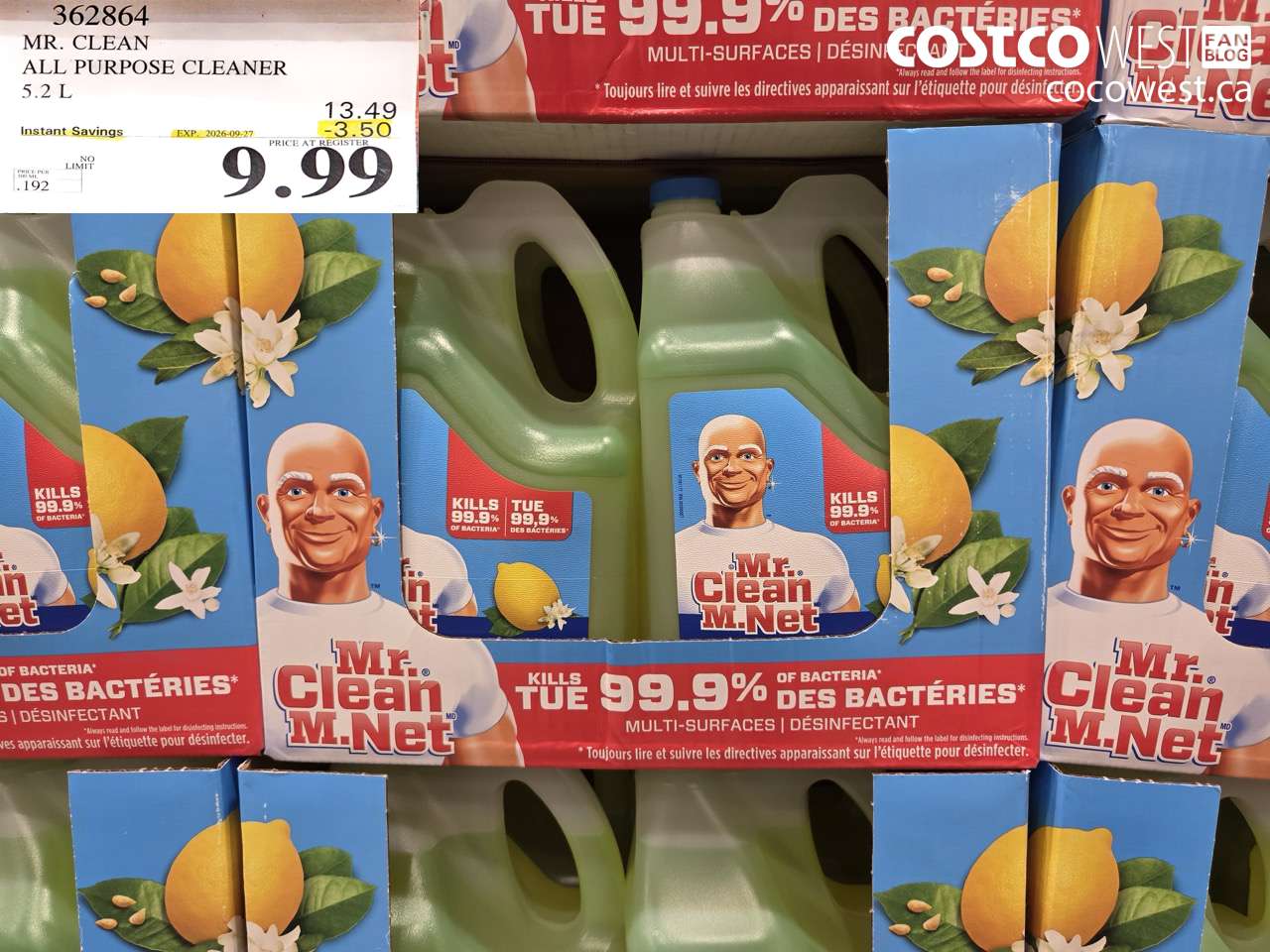 362864 MR. CLEAN ALL PURPOSE CLEANER 5.2 L ($3.50 INSTANT SAVINGS EXPIRES ON 2026-09-27) $9.99