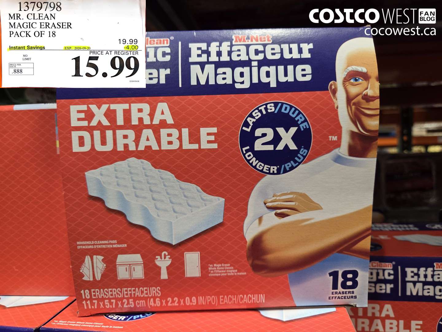 1379798 MR. CLEAN MAGIC ERASER PACK OF 18 ($4.00 INSTANT SAVINGS EXPIRES ON 2026-09-20) $15.99