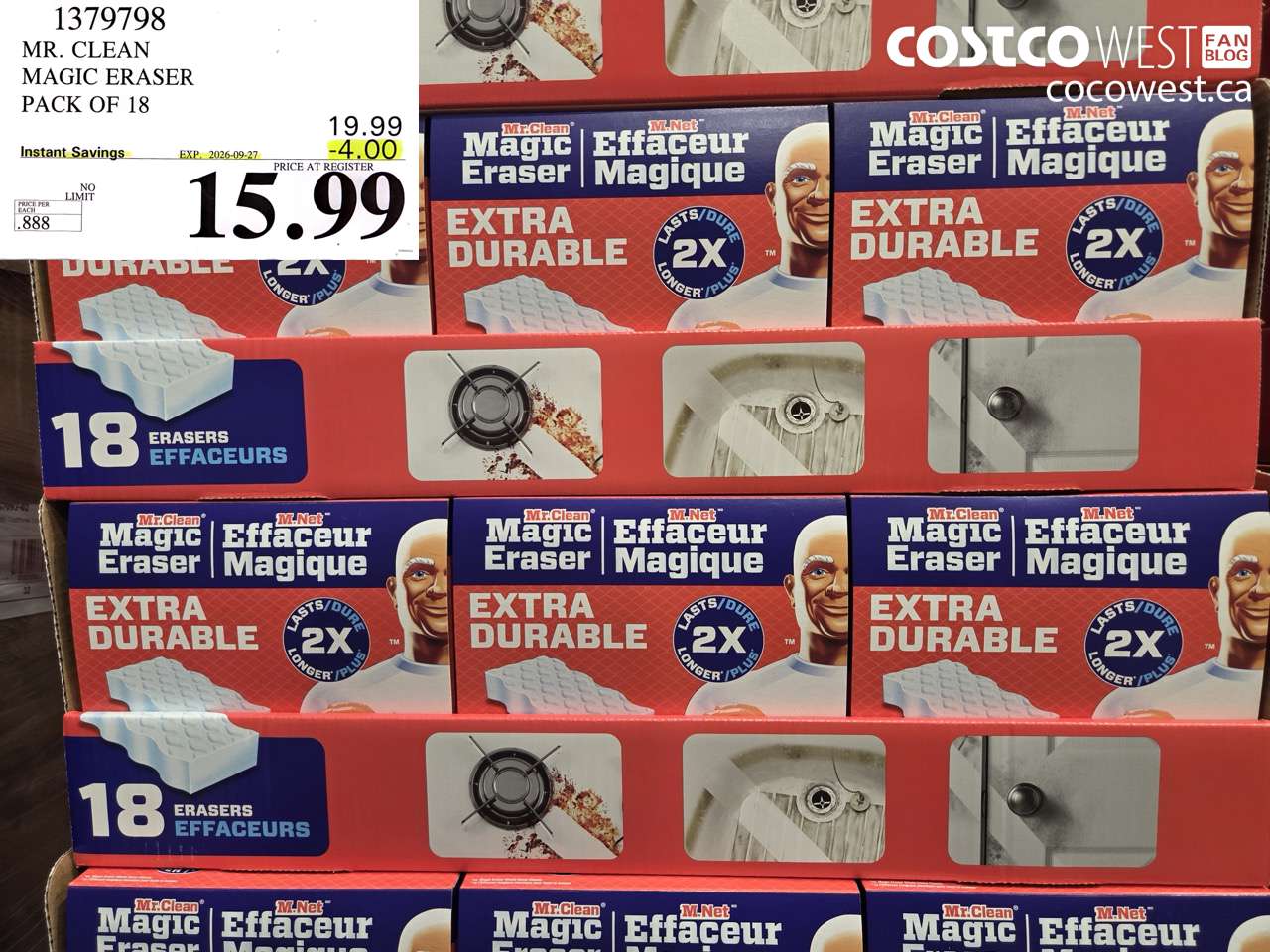 1379798 MR. CLEAN MAGIC ERASER PACK OF 18 ($4.00 INSTANT SAVINGS EXPIRES ON 2026-09-27) $15.99