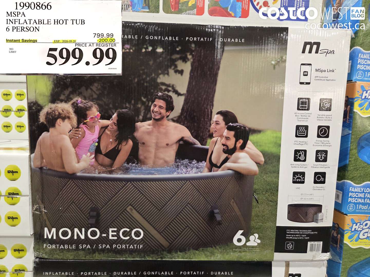 1990866 MSPA INFLATABLE HOT TUB 6 PERSON ($200.00 INSTANT SAVINGS EXPIRES ON 2026-09-20) $599.99