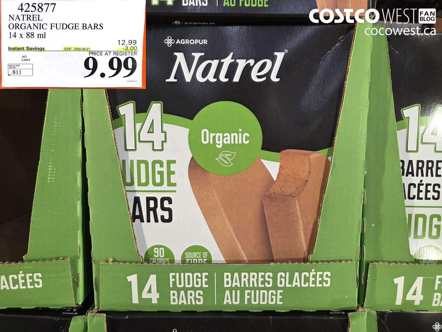 425877 NATREL ORGANIC FUDGE BARS 14 X 88 ML ($3.00 INSTANT SAVINGS EXPIRES ON 2026-09-27) $9.99