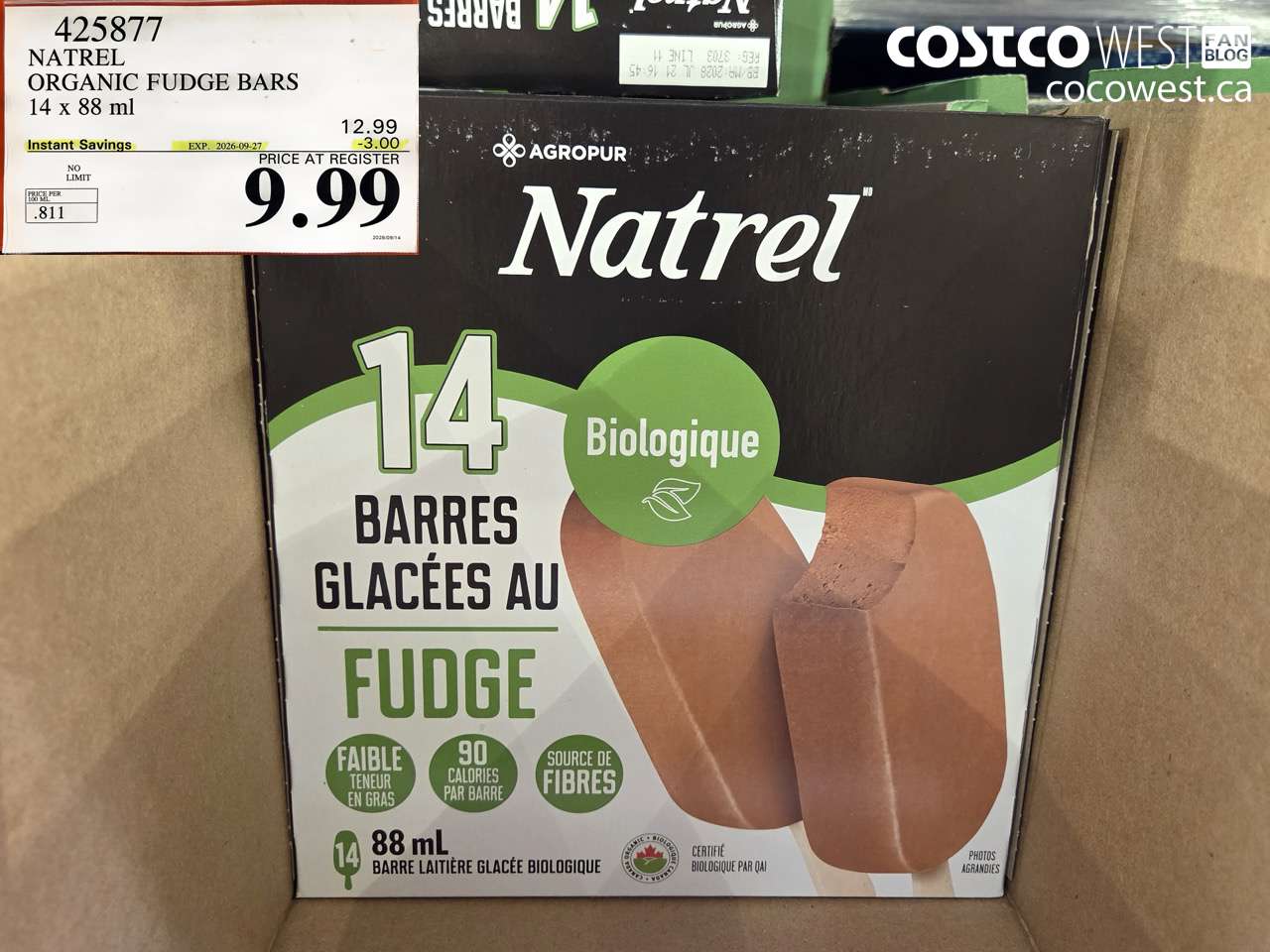 425877 NATREL ORGANIC FUDGE BARS 14 X 88 ML ($3.00 INSTANT SAVINGS EXPIRES ON 2026-09-27) $9.99
