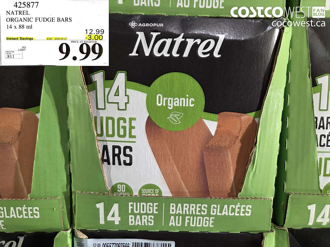 425877 NATREL ORGANIC FUDGE BARS 14 X 88 ML ($3.00 INSTANT SAVINGS EXPIRES ON 2026-09-27) $9.99