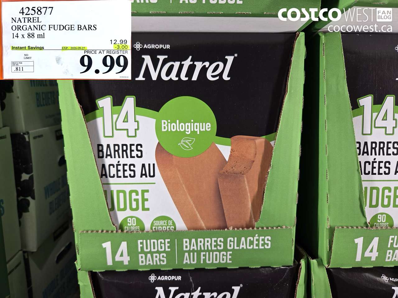 425877 NATREL ORGANIC FUDGE BARS 14 X 88 ML ($3.00 INSTANT SAVINGS EXPIRES ON 2026-09-27) $9.99
