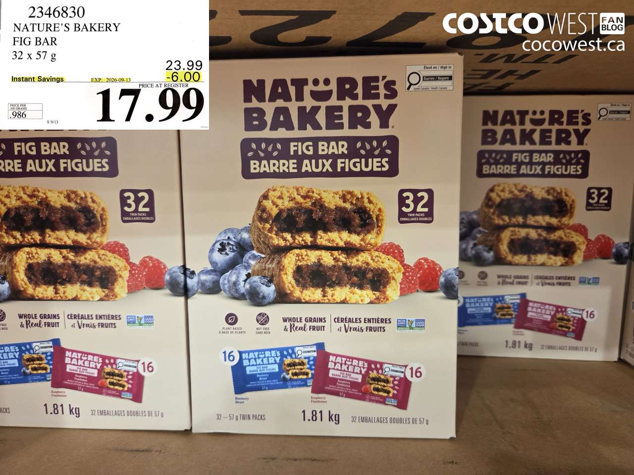 2346830 NATURE'S BAKERY FIG BAR 32 X 57 G ($6.00 INSTANT SAVINGS EXPIRES ON 2026-09-13) $17.99