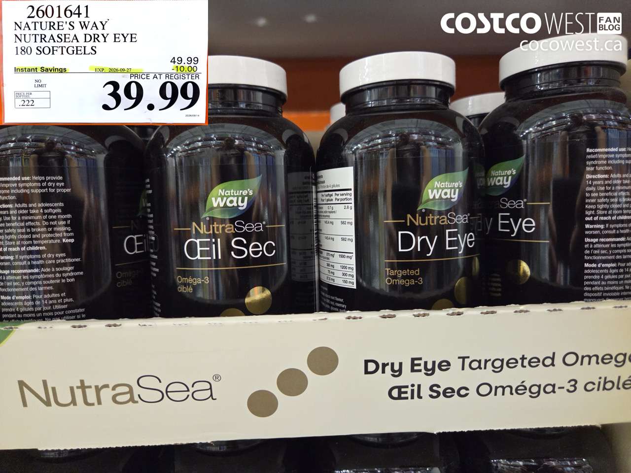 2601641 NATURE'S WAY NUTRASEA DRY EYE 180 SOFTGELS ($10.00 INSTANT SAVINGS EXPIRES ON 2026-09-27) $39.99