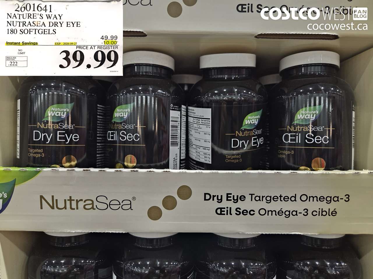 2601641 NATURE'S WAY NUTRASEA DRY EYE 180 SOFTGELS ($10.00 INSTANT SAVINGS EXPIRES ON 2026-09-27) $39.99