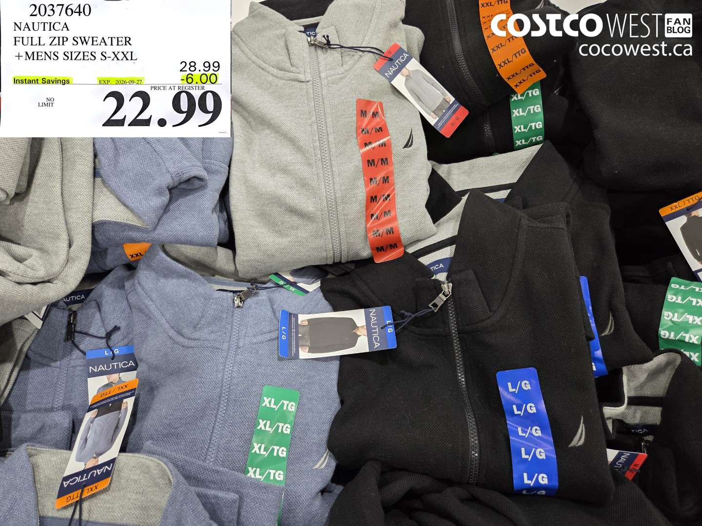 2037640 NAUTICA FULL ZIP SWEATER MENS SIZES S-XXL ($6.00 INSTANT SAVINGS EXPIRES ON 2026-09-27) $22.99