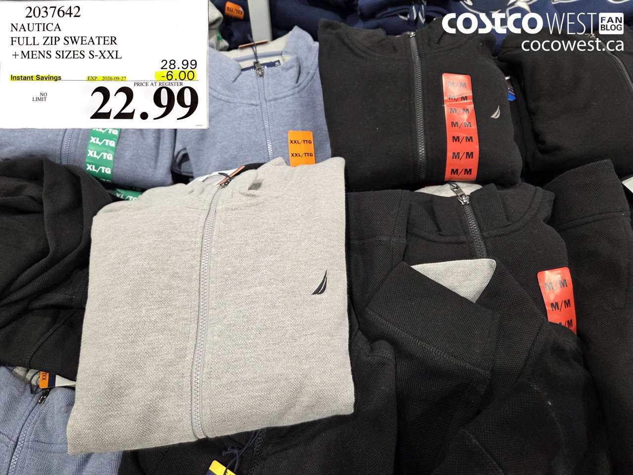 2037642 NAUTICA FULL ZIP SWEATER MENS SIZES S-XXL ($6.00 INSTANT SAVINGS EXPIRES ON 2026-09-27) $22.99