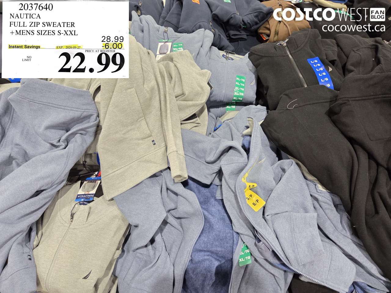 2037640 NAUTICA FULL ZIP SWEATER + MENS SIZES S-XXL ($6.00 INSTANT SAVINGS EXPIRES ON 2026-09-27) $22.99