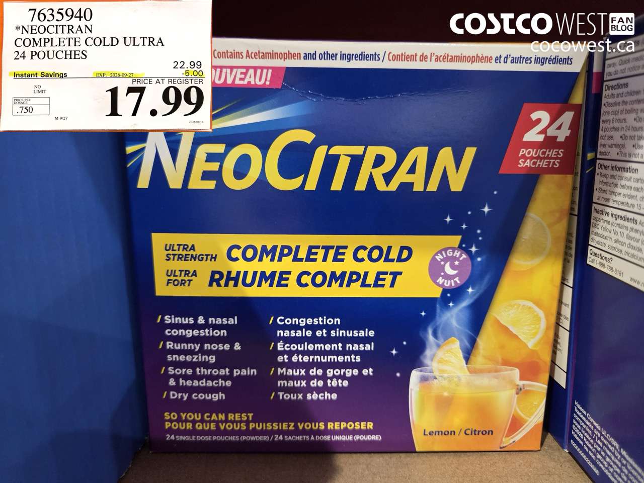 7635940 NEOCITRAN COMPLETE COLD ULTRA 24 POUCHES ($5.00 INSTANT SAVINGS EXPIRES ON 2026-09-27) $17.99