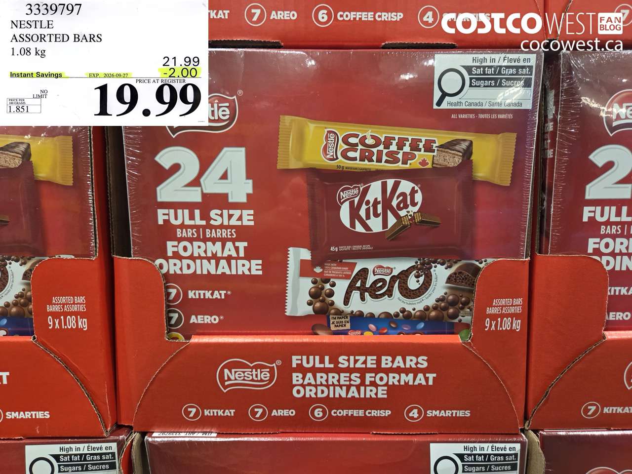 3339797 NESTLE ASSORTED BARS 1.08 KG ($2.00 INSTANT SAVINGS EXPIRES ON 2026-09-27) $19.99