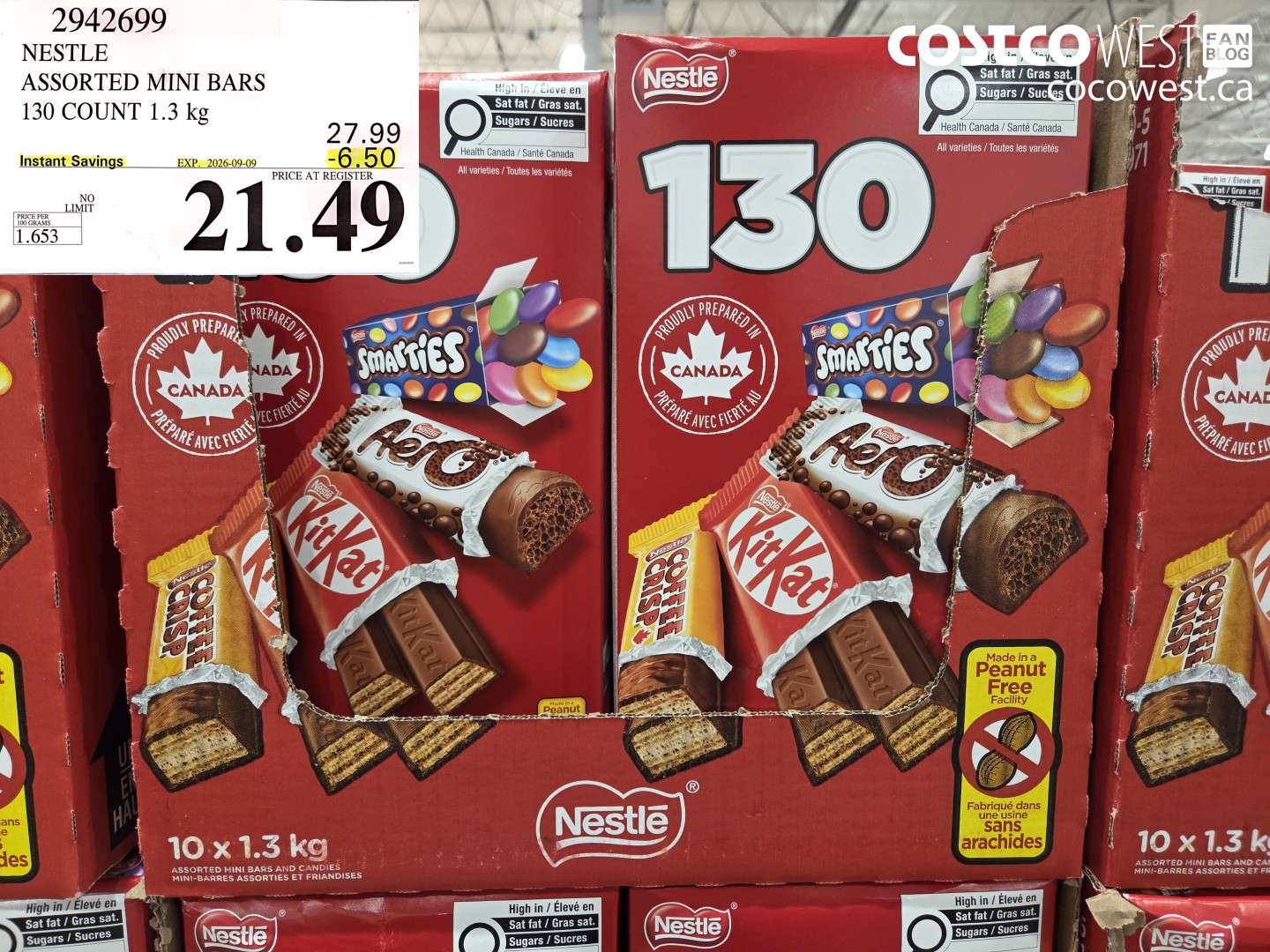 2942699 NESTLE ASSORTED MINI BARS 130 COUNT 1.3 KG ($6.50 INSTANT SAVINGS EXPIRES ON 2026-09-09) $21.49