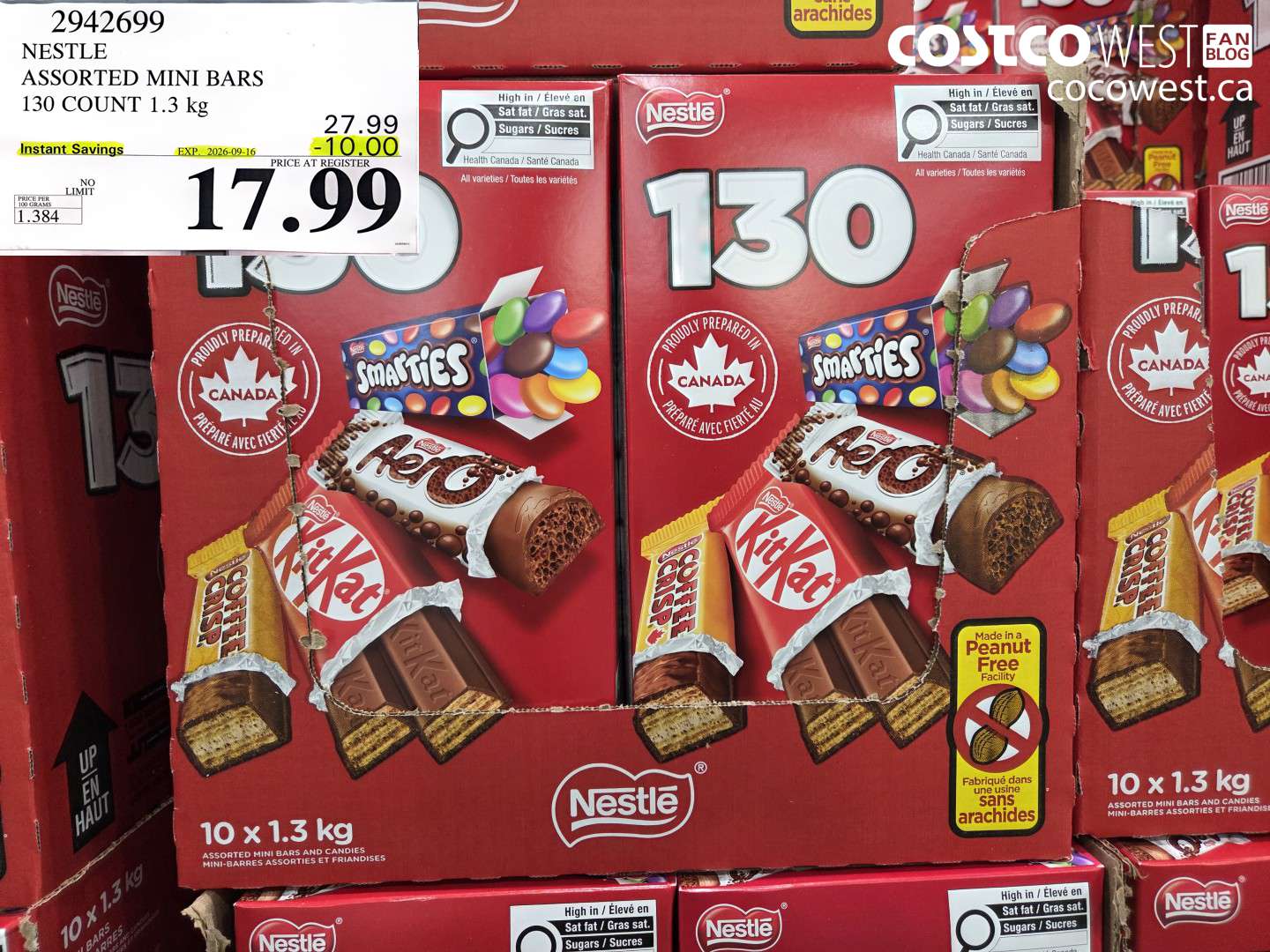 2942699 NESTLE ASSORTED MINI BARS 130 COUNT 1.3 KG ($10.00 INSTANT SAVINGS EXPIRES ON 2026-09-16) $17.99