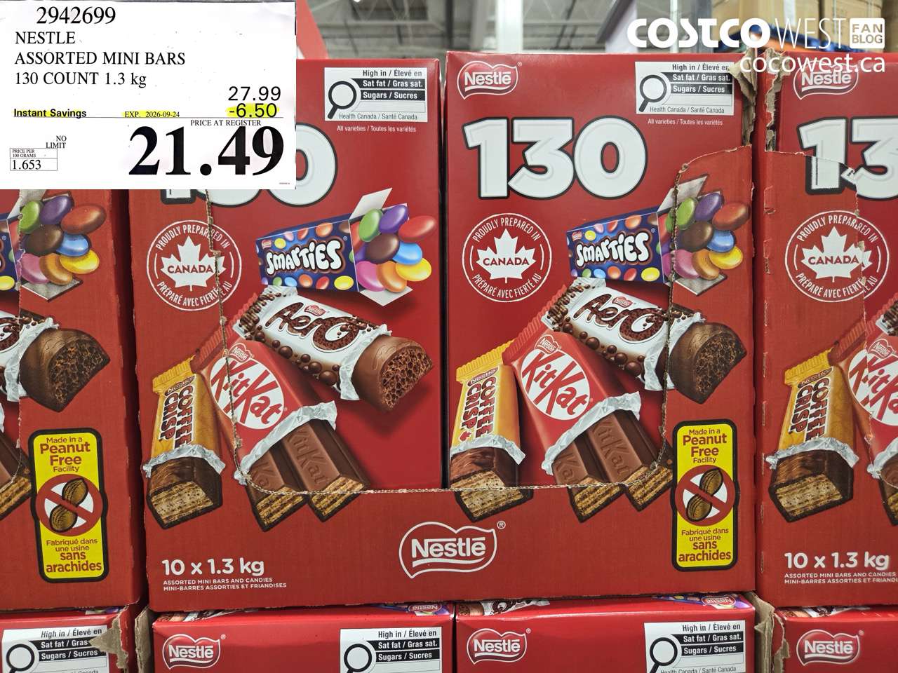 2942699 NESTLE ASSORTED MINI BARS 130 COUNT 1.3 KG ($6.50 INSTANT SAVINGS EXPIRES ON 2026-09-24) $21.49