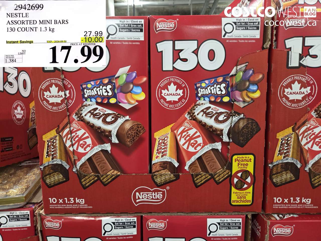 2942699 NESTLE ASSORTED MINI BARS 130 COUNT 1.3 KG ($10.00 INSTANT SAVINGS EXPIRES ON 2026-09-30) $17.99