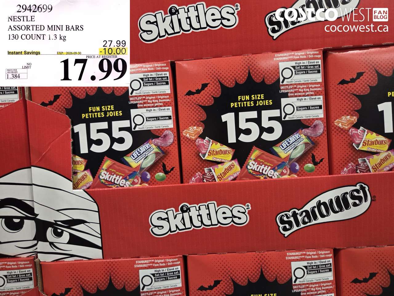 2942699 NESTLE ASSORTED MINI BARS 130 COUNT 1.3 KG ($10.00 INSTANT SAVINGS EXPIRES ON 2026-09-30) $17.99