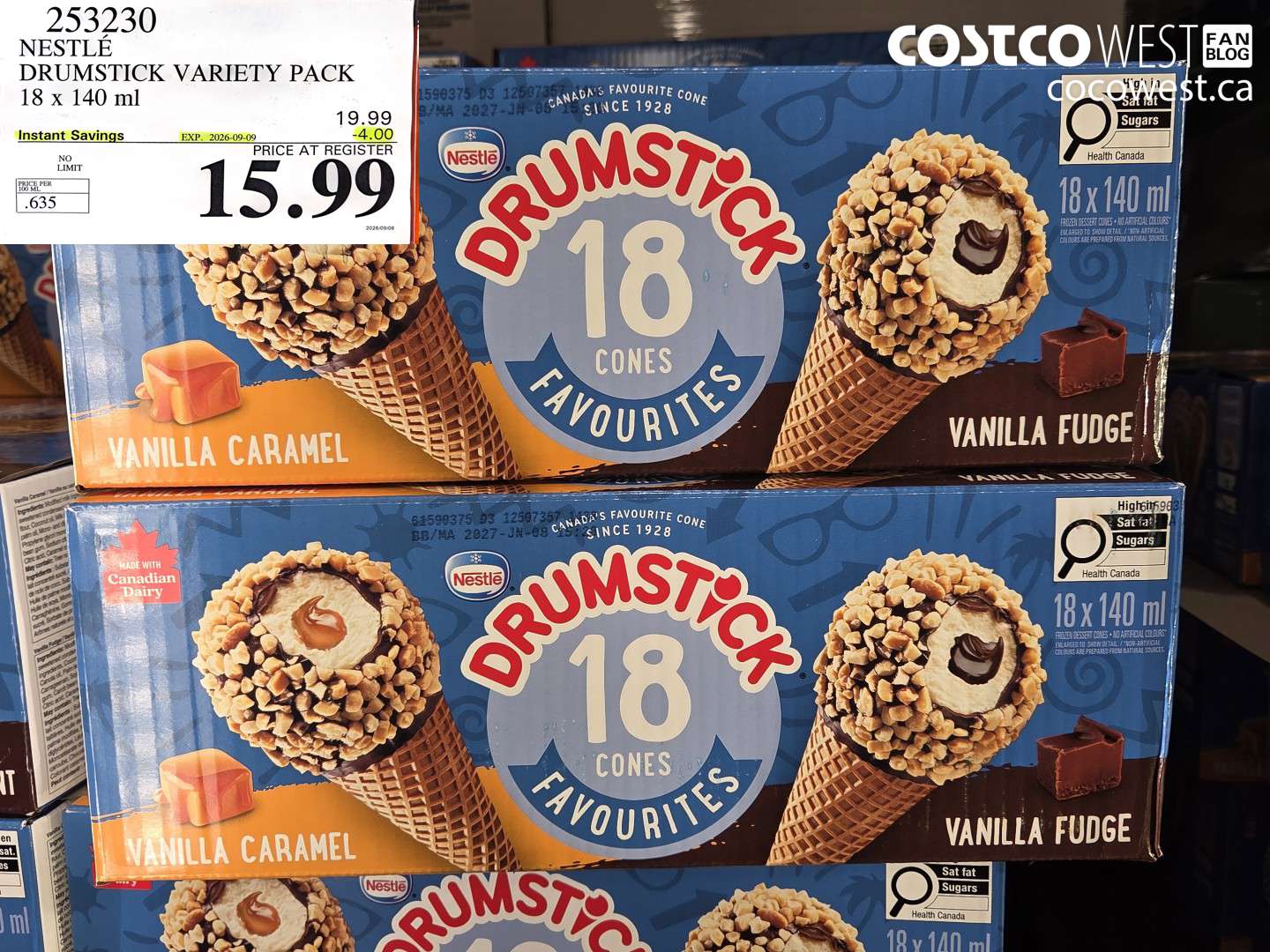 253230 NESTLE DRUMSTICK VARIETY PACK 18 X 140 ML ($4.00 INSTANT SAVINGS EXPIRES ON 2026-09-09) $15.99