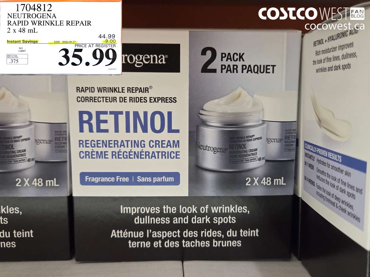 1704812 NEUTROGENA RAPID WRINKLE REPAIR 2 X 48 ML ($9.00 INSTANT SAVINGS EXPIRES ON 2026-09-27) $35.99